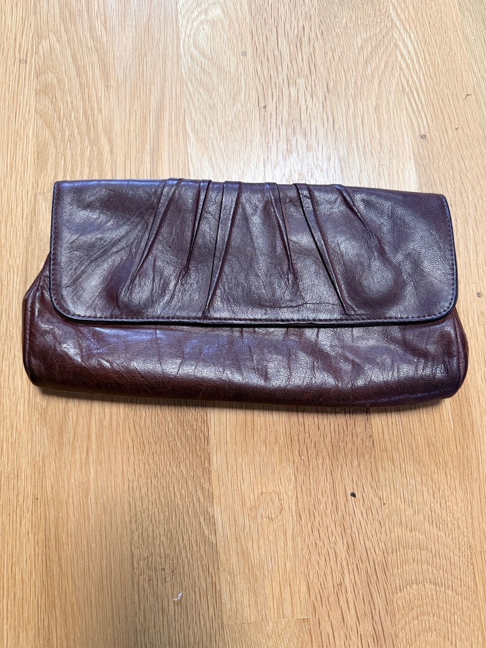 Lauren Merkin Leather Fold-Over Clutch in Deep Brown